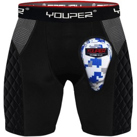 Youper Youth Elite Padded Sliding Shorts w/Soft Athletic Cup for Baseball & Football (Black, Small)