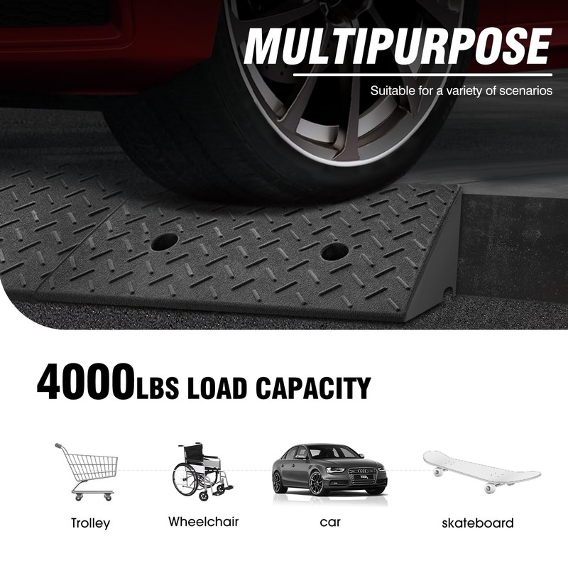DNA MOTORING 7.7" Rise Rubber Curb Ramp Heavy Duty Loading
