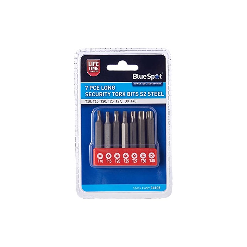 Blue Spot 14103 Long Security Torx Bits, Silver, Set of