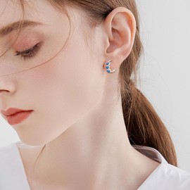 Sterling Silver Hoop Earrings for Women Girls, Silver Small Huggie Hoop Earrings | Hypoallergenic Blue Heart Cubic Zirconia Hoops Earring Jewellery Gift for Girls