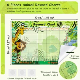 Outus 12 Pieces Reward Chart with Stickers Includes 6 Pieces Jungle Animals/Football Reward Charts, 6 Sheets/ 360 Pieces Safari Stickers for Children Behavior Training (Animal Style)