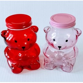 Doche JF-Valentine's Day Bear Shaped Glass Containers One Pair of 1-Red & 1-Light Pink Jar (3.74"" x 6.1"" x 3.74"") Candy Treats Canning Honey Preserves Cookie Jar Storage