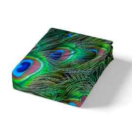 Loussiesd Boho Style Peacock Feather Bedding Set Woman Peacock Duvet Cover Set For Girls Teens Youth,Bohemian Exotic Theme Comforter Cover 3D Green Print,Decorative 2Pcs Single Size Lightweight