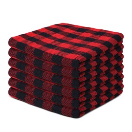 Vintage Vista 100% Cotton Dish Cloths (Pack of 6) - Dish Rags for Washing Dishes - Reusable & Highly Absorbent Kitchen Towels - Multipurpose Kitchen Rags - (12" x 12" - Black & Red Checkered)