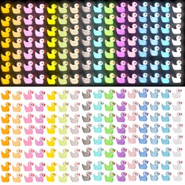VEYLIN 160 PCS Mini Luminous Resin Ducks，16 Colors Tiny Ducks Glow Small Ducks Miniature Figures for Fairy Garden Aquarium Landscape Dollhouse Ornament Potted Birthday Party Diy Craft