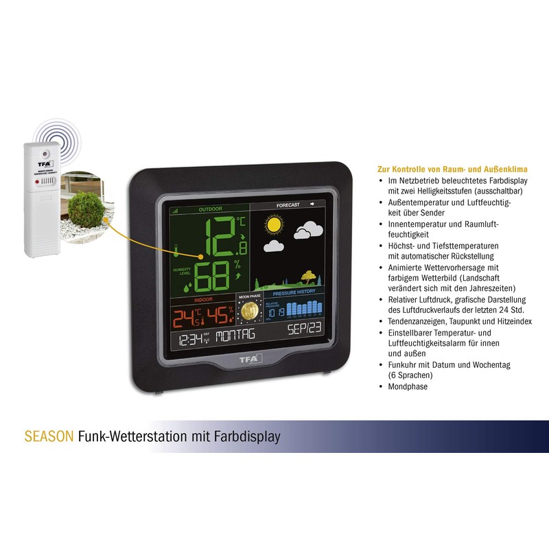 Season TFA 35.1150.01 Wireless Weather Station with Colour Display