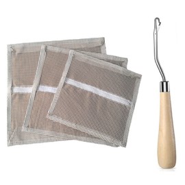 Yglnden 17x17 inch Blank Pillow Hooking Mesh Canvas Kit with Wooden Bent Latch Hook Tool for Latch Hook Pillow Tapestry Canvas DIY for Kids Adults (43X43CM)