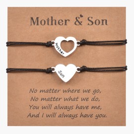 VU100 Mother Son Bracelets Mother Son Gifts for Mum Mommy and Me Bracelets Matching Heart Bracelet for Women Boys Wish Jewellry Mothers Day Birthday Christmas Gifts Set for 2