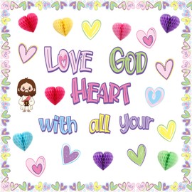 TaoBary 85 Pcs Valentine's Day Bulletin Board Set 3D Heart Honeycomb Owl Love Truck Bulletin Board Cutouts Valentine's Day Classroom Decorations for School Home Party Supplies(Jesus)