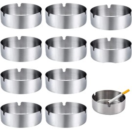 Edelstahl Aschenbecher, Runder Zigarrenaschenbecher, Moderne Tischplatte Aschenbecher, für Home Büros Hotels Restaurants Innenraum und Draußen,10 Stücke