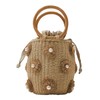 Summer Straw Bag for Women Pearl Flower Bucket Tote Bag