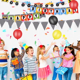 Skylety Truck Birthday Party Supplies Truck Birthday Banner Triangle Bunting Truck Hanging Swirls Truck Shape Balloons Multicolor Balloons Truck Honeycomb Table Centerpieces Paper Fans