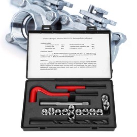 FAUOSWUK 17 Pcs Thread Repair Kit, M11x1.25 HSS Drill Helicoil Repair Kit Female Thread Repairing Accessory Assortment Kit Threaded Insert Tool for Repairing Threaded Holes