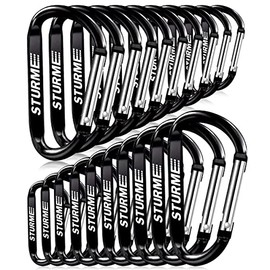 Mosquetones de aluminio con forma de D de 2,7 pulgadas, con resorte, para puerta cargada, juego de mosquetones pequeños para acampar al aire última intervensión, mini ganchos, llavero, duradero, mejorado, 20 unidades (negro)