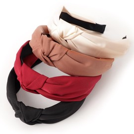 DRESHOW Knotted Headbands for Women Non Slip Fashion Women Headbands Solid Boho Wide Top Knot Hair Hoops Women Girls Hairbands Hair Accessories 4 Pcs