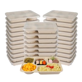 JAYEEY 40 OZ 5 Compartments disposable plates with Lids Plant Fibers 25 pack