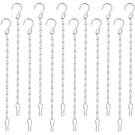 Graplan Pack of 12 Hanging Basket Chains 25 cm Chain for Hanging Silver, Metal Chain for Hanging, Hanging Chain with Hooks for Bird House, Wild Bird Feed, Hanging Basket, Lantern with Handle