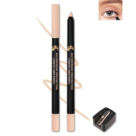 Nude Eyeliner Pencil Gel, Sharpenable Peach Waterline Eyeliner Waterproof Smudge-Proof, Long Lasting Eye Brightener Pen with Sharpener, Soft Cream Rich Color Eye Liner Makeup, Delineador De Ojos-15