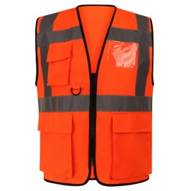 Generation-Plus+® Hi Vis Viz Work Utility Sleeveless Executive Zip Vest High Visibility Reflective Safety Security Workwear Double Tape Lightweight Waistcoat Jacket Top (Orange,XL)