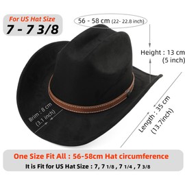 Melesh Western Cowboy Hat for Women Men Small Short Wide Brim Beach Cowgirls Cattleman Cowboys Hats (US, Alpha, One Size, Black)