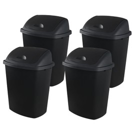 Yesdate 18 Gallon Plastic Garbage Bin with Swing Lid, Set of 4 Large Trash Can, Black