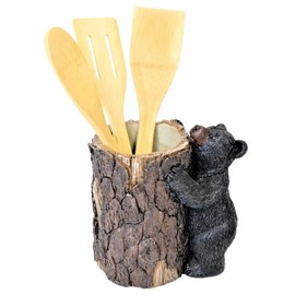 BestGiftEver Black Bear Tree Trunk Kitchen Utensil Holder - Countertop Utensil Organizer (Bathroom Accessories, Makeup Brushes Holder)