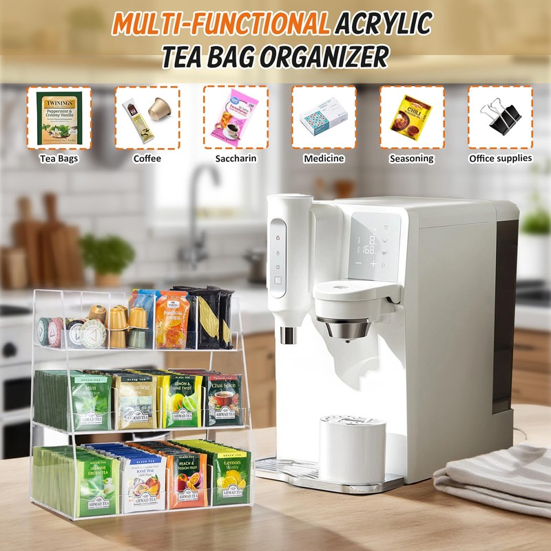 Krbnk Acrylic Tea Bag Organizer - 3 Tier Clear Tea