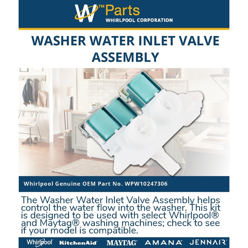 Whirlpool WPW10247306 OEM Washer Water Inlet Valve Assembly, White