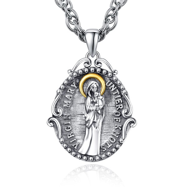 KINGWHYTE Virgin Mary Necklace for Womens 925 Sterling Silver Oval
