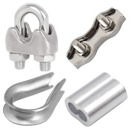 Leaum 36 Piece Wire Rope Clamp Set, with Wire Rope Clamp 3 mm Stainless Steel M3, Wire Rope Thimbles 3 mm and Press Clamp 3 mm Aluminium for Wire Rope, Steel Cable