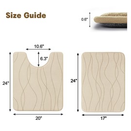YIHOUSE Memory Foam Bathroom Rug Sets 2 Piece, Ultra Absorbent Bath Mat for Bathroom - Non-Slip Machine Washable & Dry Quickly, 2 Piece Bathroom Mat Set,Khaki