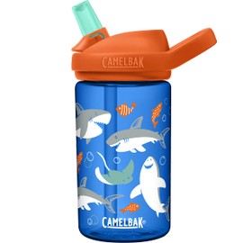 CamelBak Eddy+ Botella de agua para niños de 14 onzas con Tritan Renew, parte superior de popote, a prueba de fugas cuando está cerrada, tiburones