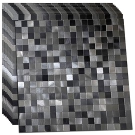 XUANINY 10-Piece Self-Adhesive Metal Backsplash, Peel and Stick Tile for Kitchen Brushed Aluminium Surface backsplash (11.73"x11.73",10) (Black+ Gray)