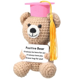 Gerrii Graduation Positive Crochet Bear Gifts Small Inspirational Class of 2025 Grad Bear Gift with Graduation Cap Tassel for Middle High School College Grad Party Stuffer(Pink,Gold)