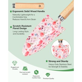 Grenebo Gardening Tools, 10-Piece Gardening Gift Set for Women, Rust-Proof & Heavy-Duty Tools with Floral Organizer Bag, Fashionable & Thoughtful Gift for Garden Women (Pink)