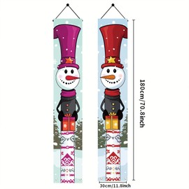 Saoplasa 2PCS Christmas Porch Sign Red and Pink Tall Hat Snowman Porch Banner Set Holiday Hanging Sign Winter Front Door Decor Outdoor Xmas Entryway Decoration for Home Party 71 x 12 Inch