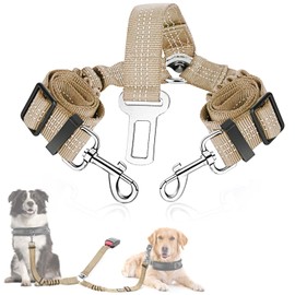 SlowTon Seat Belt Dog Car, 2 in 1 Tangle-Free Durable Elastic Dog Belt for Car, Adjustable Reflective Safety Belt for Dogs for Car when Travelling and Going Out