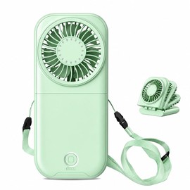 Allxin Foldable Neck Fan, High Speed Mini Handheld Fan with 9880RPM Turbo Motor, 4-Gear Portable Personal Cooling Fan for Travel Office Gym Outdoor (Turbo Green)