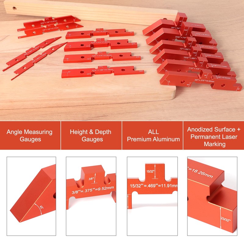 GAINNEER Router Table Setup Bars - 14 Pcs Precision Woodworking