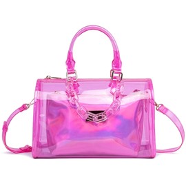 Like Dreams Holographic Purse for Women, Detachable Inner Pouch Crossbody Bag, Iridescent Top Handle Satchel (Pink)