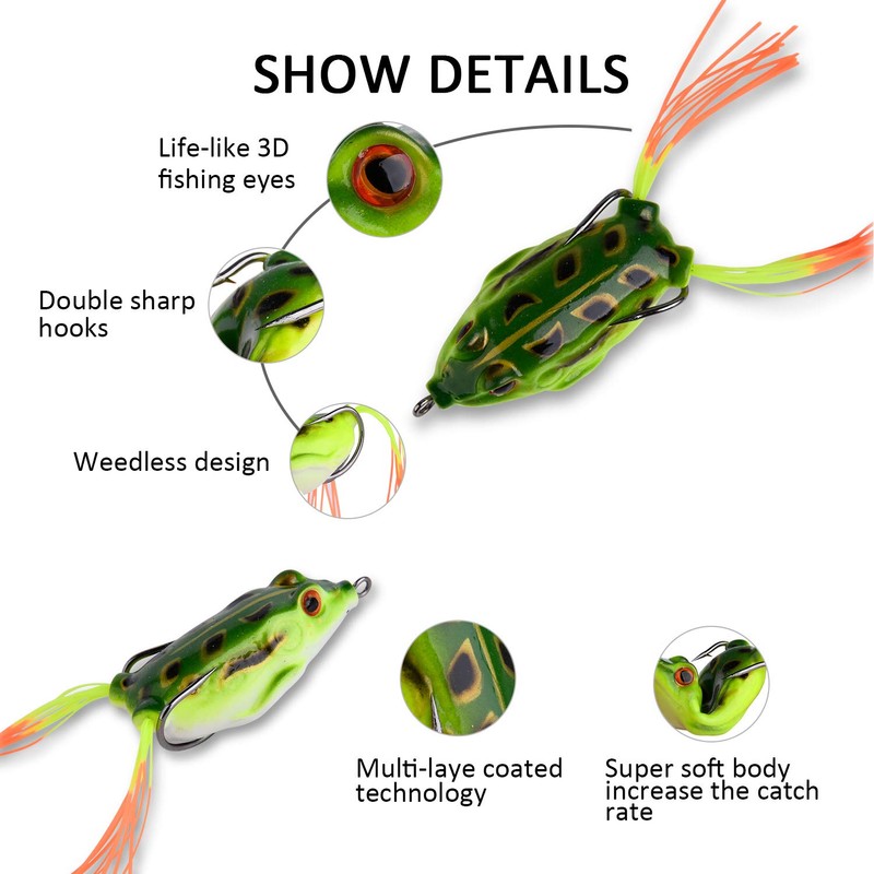 Goture 9pcs 55cm Frog Lures Set Soft Lures Frog Lures