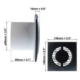 Diameter: 100 mm, Anthracite Bathroom Wall Fan, Exhaust Fan, Quiet, for Kitchen, Bathroom, Toilet