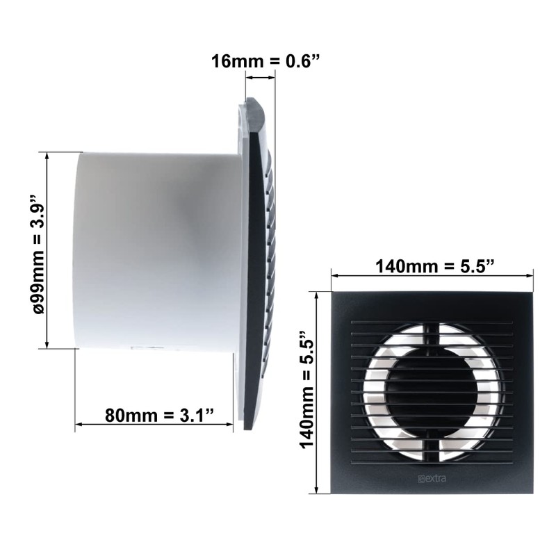 Diameter: 100 mm, Anthracite Bathroom Wall Fan, Exhaust Fan, Quiet,