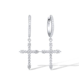 Santuzza 925 Sterling Silver Handmade Cross Simulated Diamonds Cubic Zirconia Dangle Earrings for Women