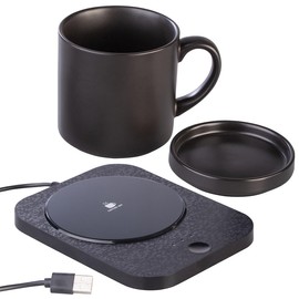 PEARL 2 in 1 USB Cup Warmer with Qi Compatible Charging Station 15W up to 55°C