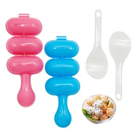 Upoomart Rice Ball Maker Mold & Sushi Maker 2 Riceball Shaker and 2 Rice Paddle - Easy to Use Rice Ball Mold Shaker for Perfect Onigiri and Sushi - Fun Kitchen Tool-Blue&Red