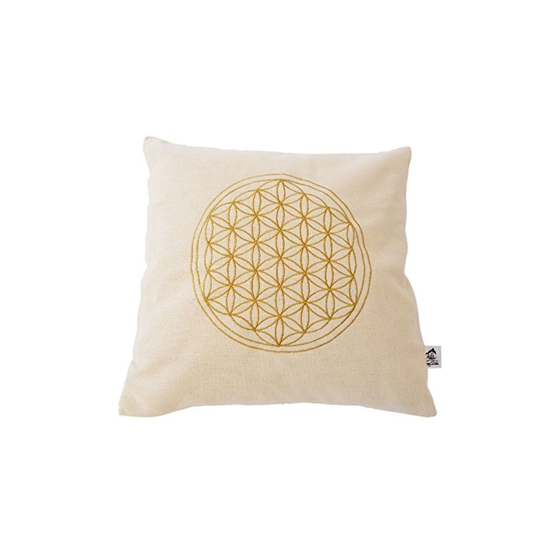 Swiss pine cushion embroidered with the flower of life size