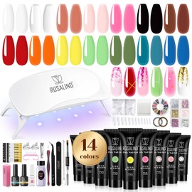 ROSALIND Poly Nail Gel Colors Kit -14 Colors +72 Nail Art Accessories kit Poly Nails Gel Kit Starter Kit with Mini UV Lamp Slip Solution Spring Poly Nail Art Tools for Beginners with Everything