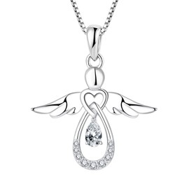 FJ Necklaces for Women Guardian Angel Necklace Pendant 925 Sterling Silver April Birthstone Cubic Zirconia Necklace Jewellery Gifts for Women Girls
