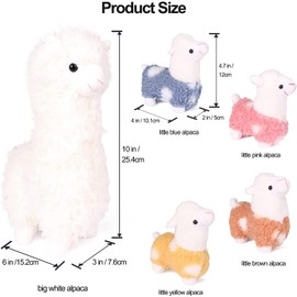 Llama Stuffed Animals with 4 Baby Llamas Cute Alpaca Plush Set Kawaii Llama Soft Pillow Dolls for Girls Birthday Wedding Anniversary Presents Home Sofa Decor(Alpaca,11 Inch, 4.7 Inch)